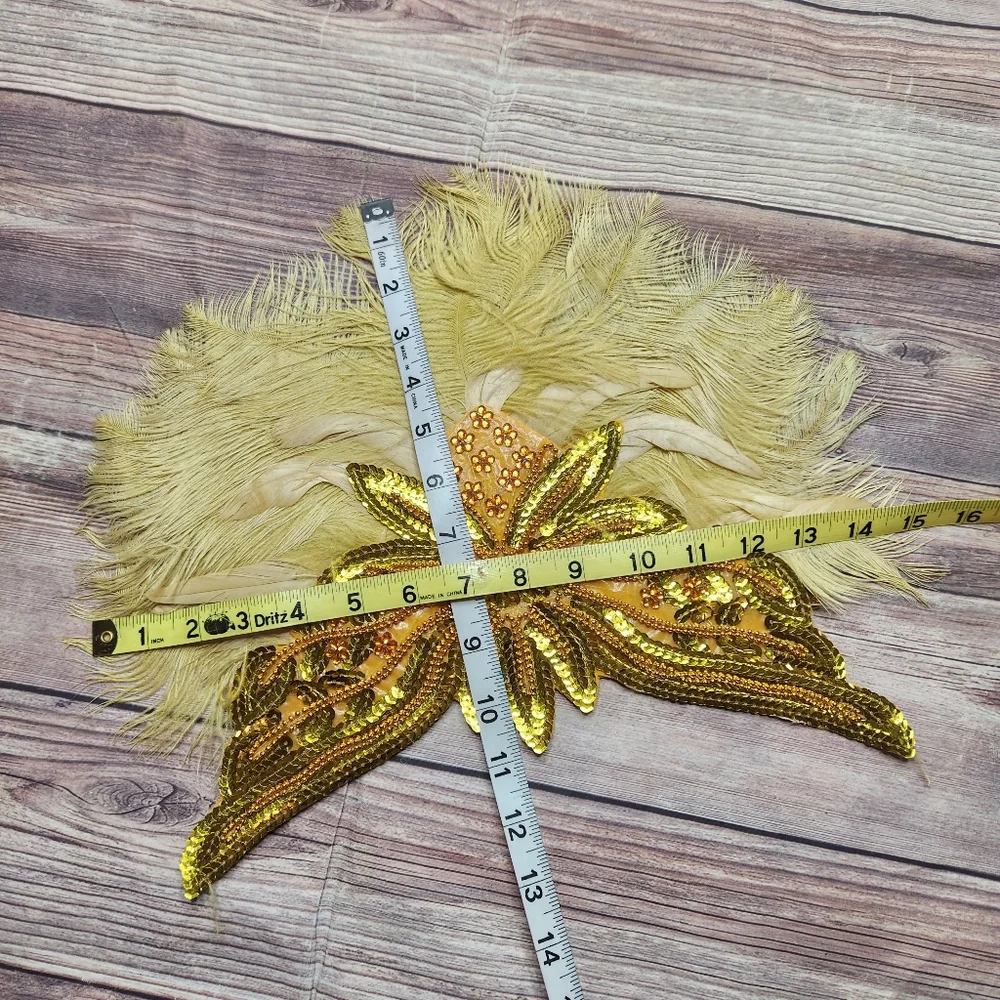 Babeyond Gold Sequin Costume Feathered Headband